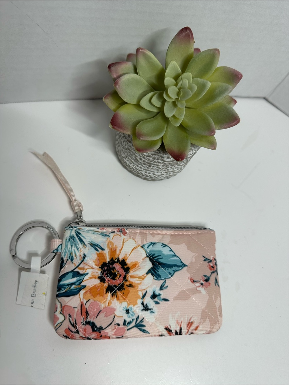 Vera Bradley Pink Floral Zip Card Case with Keyring